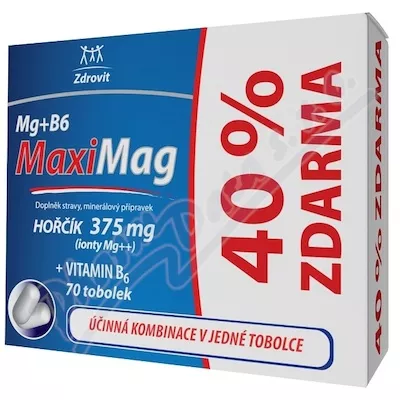 MaxiMag Magnez 375mg+B6 40% GRATIS 70 kapsułek