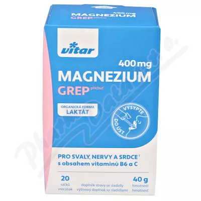 Vitar Magnez 400mg+vit.B6+vit.C grep saszetka 20x2g