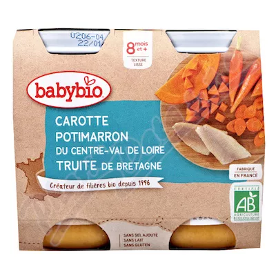 BABYBIO marchew-dynia-pstrąg 8m+ 2x200g