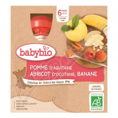 BABYBIO jabłko-morela-banan 6m+ 4x90g