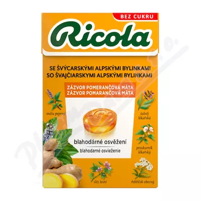 RICOLA Imbir pomarańcza mięta bez cukru 40g