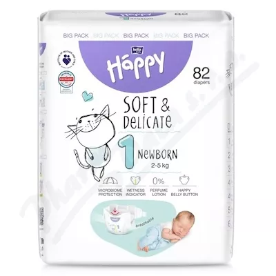 Happy Soft&Delicate 1 pieluszki dla niemowląt 2-5kg 82szt