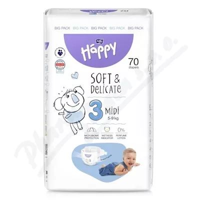 Happy Soft&Delicate 3 pieluszki dla niemowląt 5-9kg 70szt