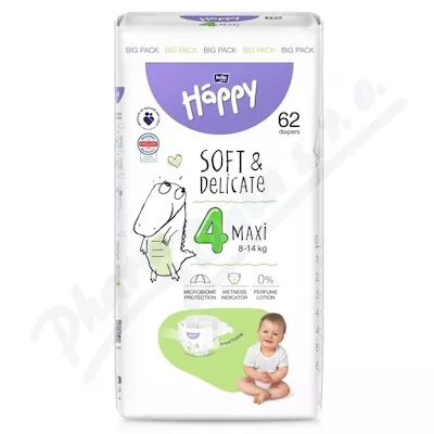 Happy Soft&Delicate 4 pieluszki dla niemowląt 8-14kg 62szt