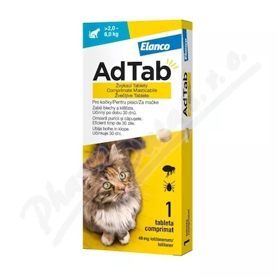 AdTab 48mg žvýkací tablety pro kočky >2-8kg 1ks - Veterinární přípravky a potřeby pro vaše mazlíčky.