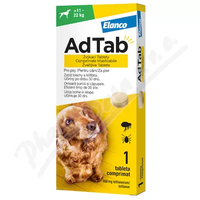 AdTab 450mg žvýkací tablety pro psy >11-22kg 1ks - Veterinární přípravky a potřeby pro vaše mazlíčky.